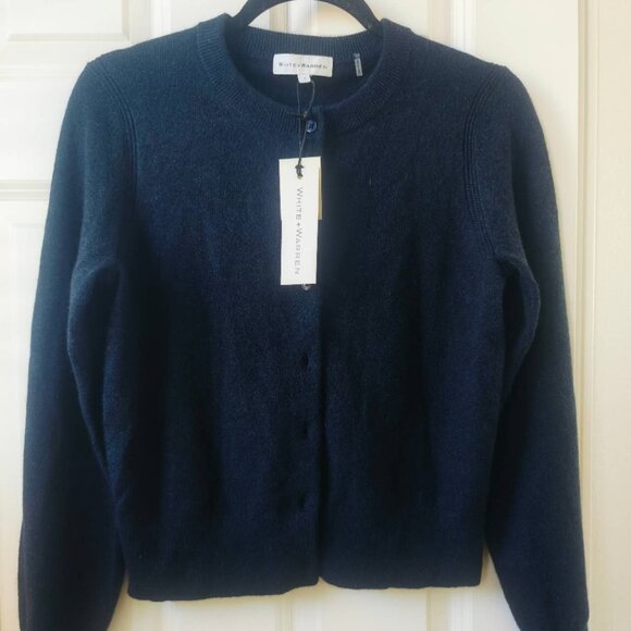 NEW White + Warren Cashmere Crewneck Essential Cardigan navy - Picture 5 of 7